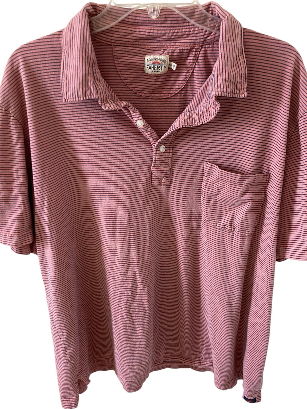 Faherty Short Sleeve Polo Shirt Men’s Pink / Blue Stripes Cotton XXL